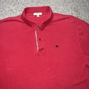 VTG Burberry Brit Red Red Polo Cuffed Short Sleeve Made In Turkey SZ XXL